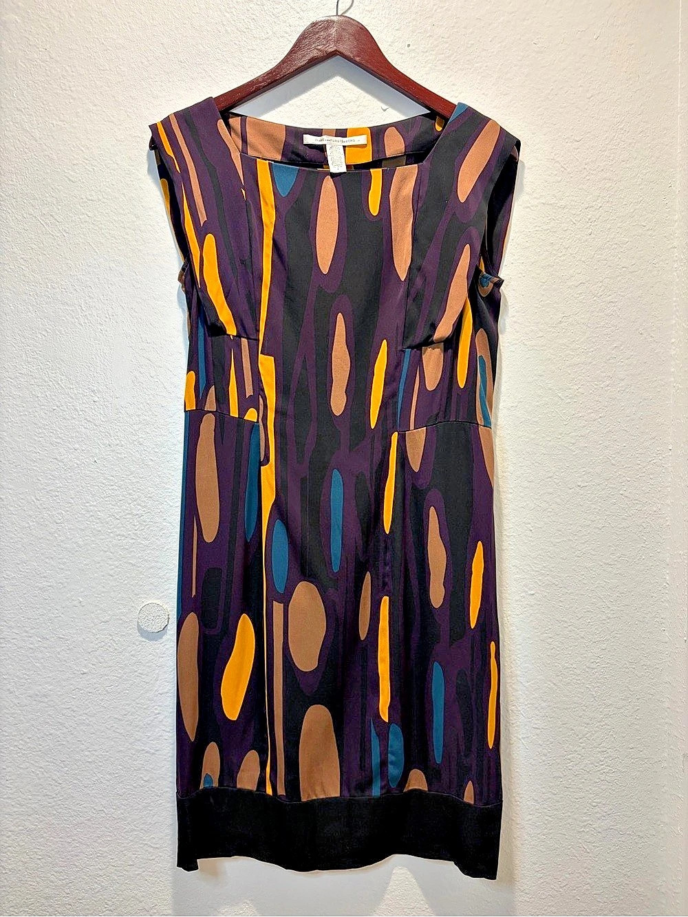 Diane von Furstenberg Abstract Silk Dress Black Purple & Orange Size 8